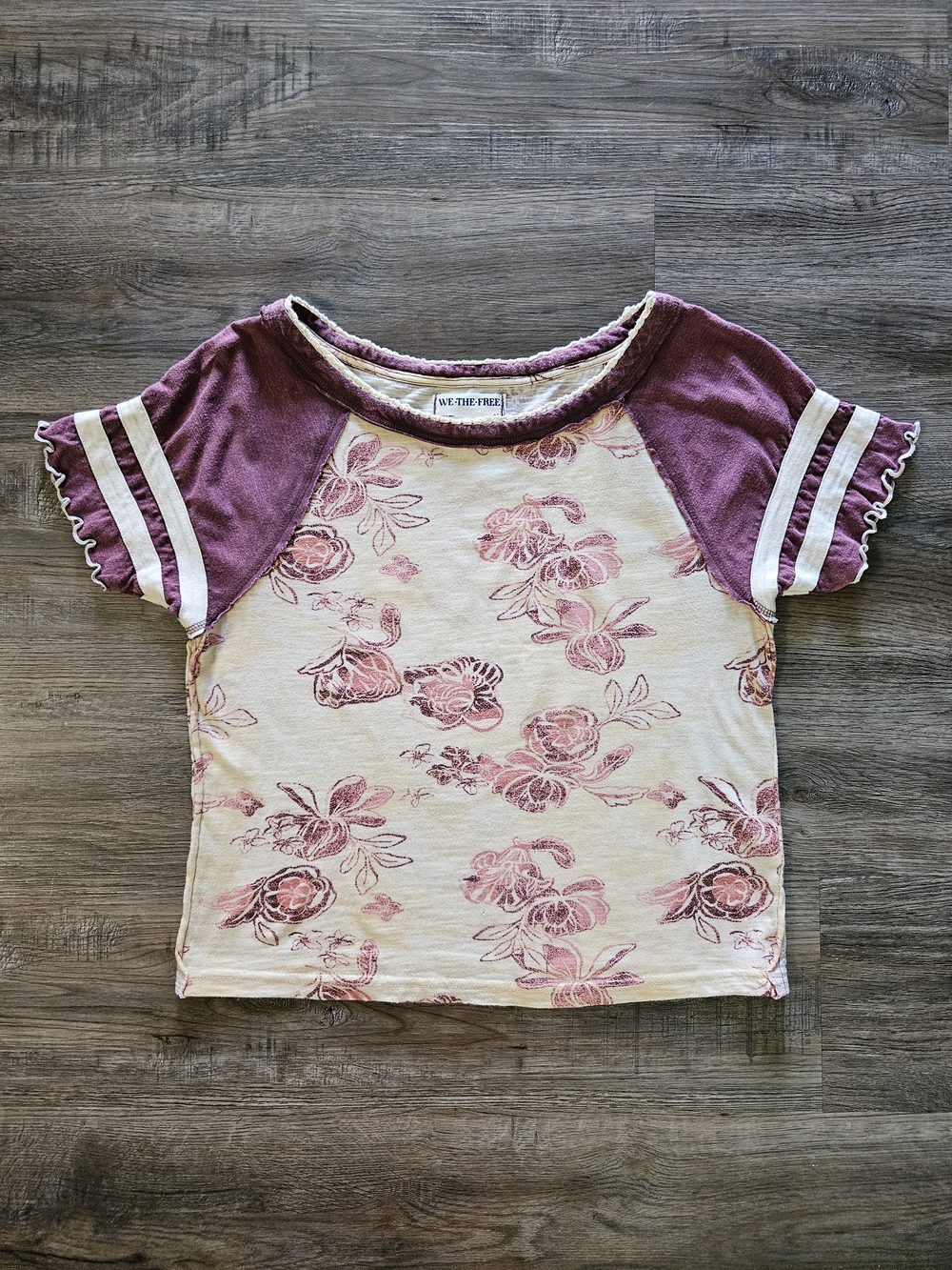 We The Free Wish You Were Here Floral Mauve / Tan Combo Tee
